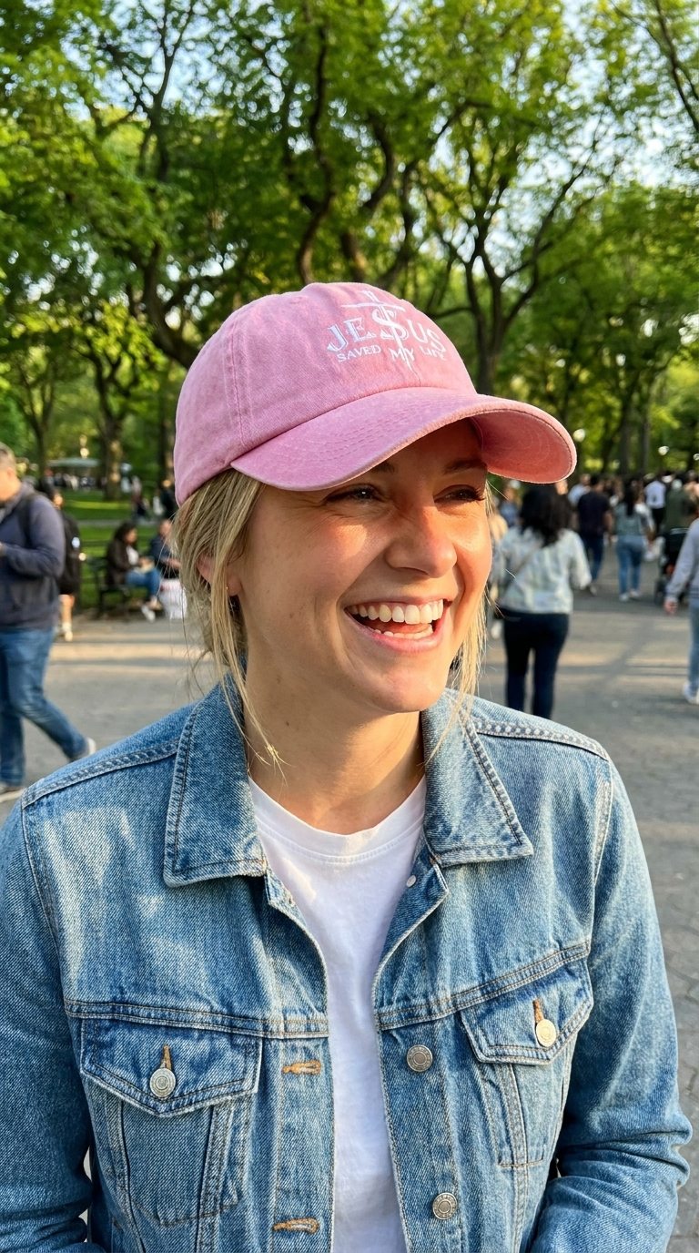 Customer wearing the Jesus Saved My Life Baseball cap